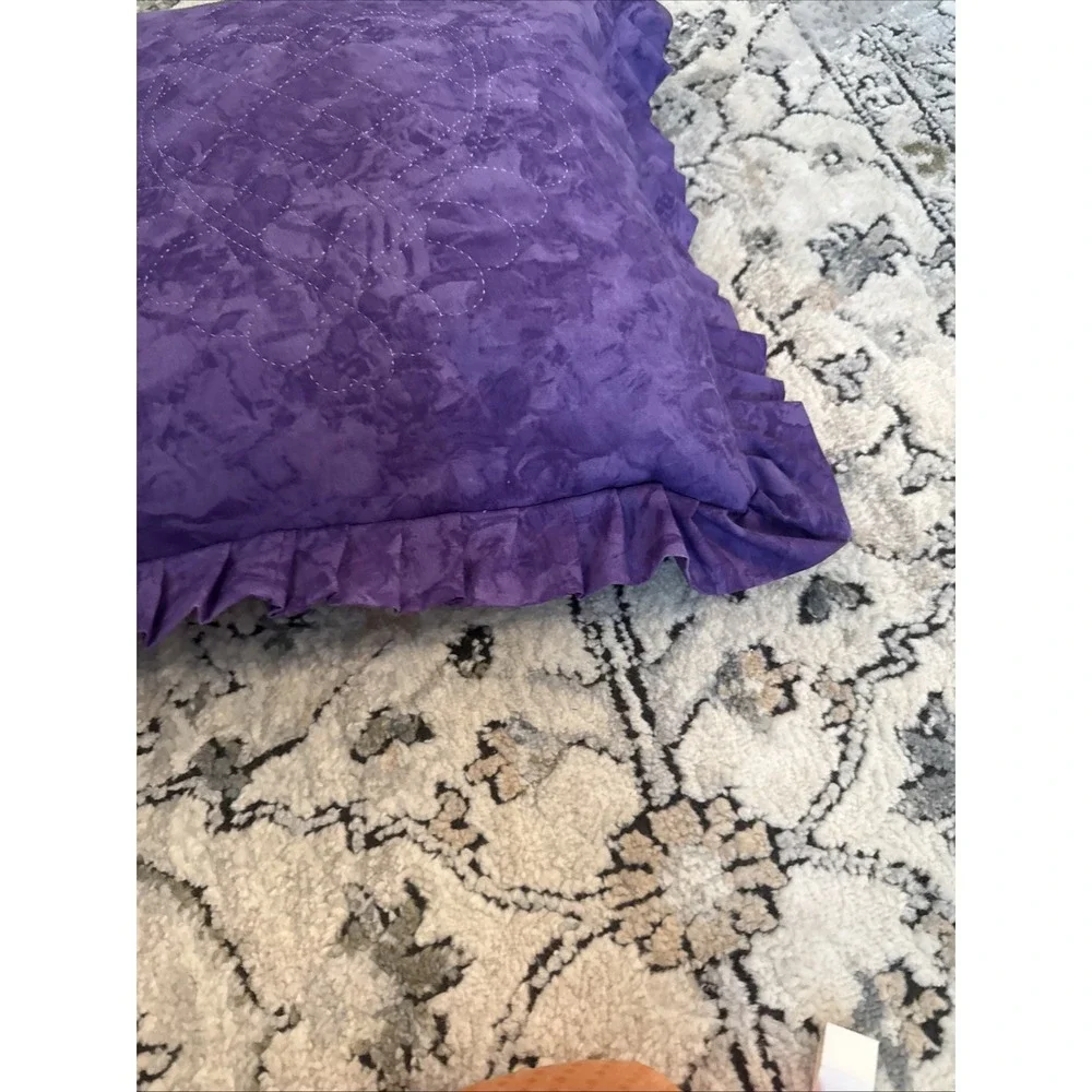Set Of Two Purple Quilted Ruffled Pillows With Removable Covers Homemade 17x17